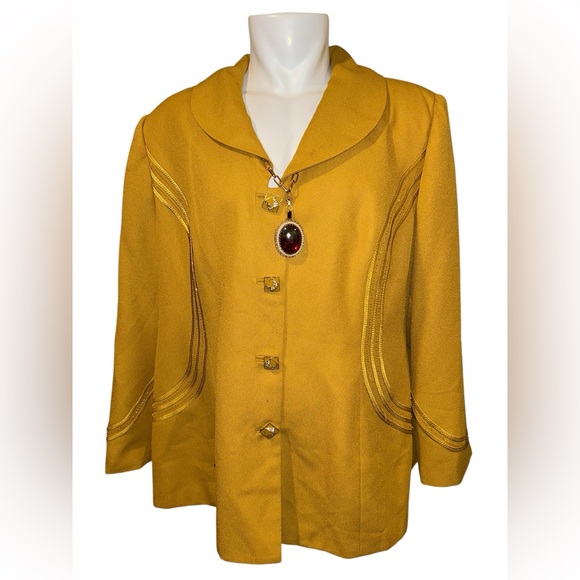 Antthony Jackets & Blazers - Antthony Golden Mustard Button-Front Blazer Jacket Skirt Suit Combo